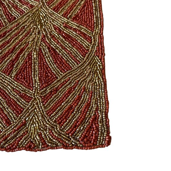 INDIA WORLD TRAVELER Hand Beaded 13x36 Table Runner Rust and Gold Fall Decor New - Picture 6 of 10